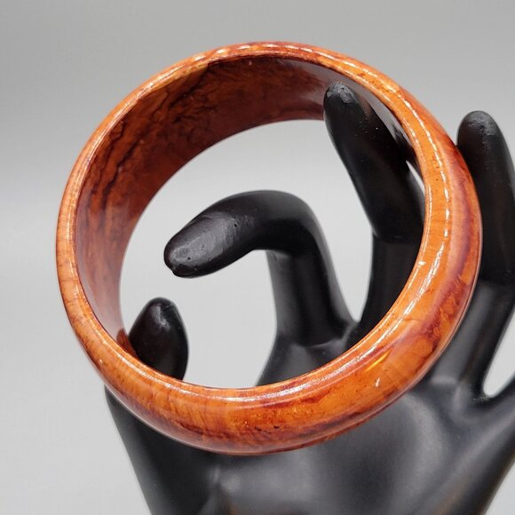 Resin Orange Brown Bangle Bracelet Swirled Pattern Vintage Fits Up To 7 1/2" - Picture 4 of 7